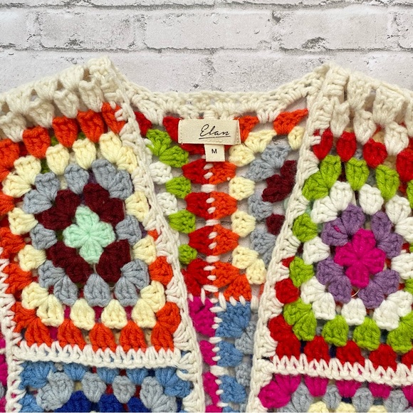 Elan Granny Square Multicolor Crochet Cardigan - Picture 5 of 10